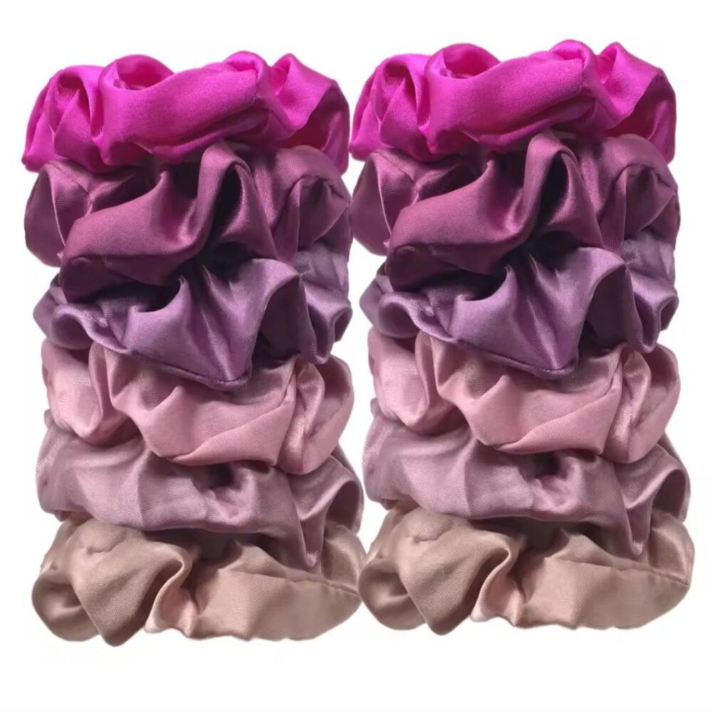 Scrunchies Large Satin Hair Bands, 12pcs, Pink Palette.